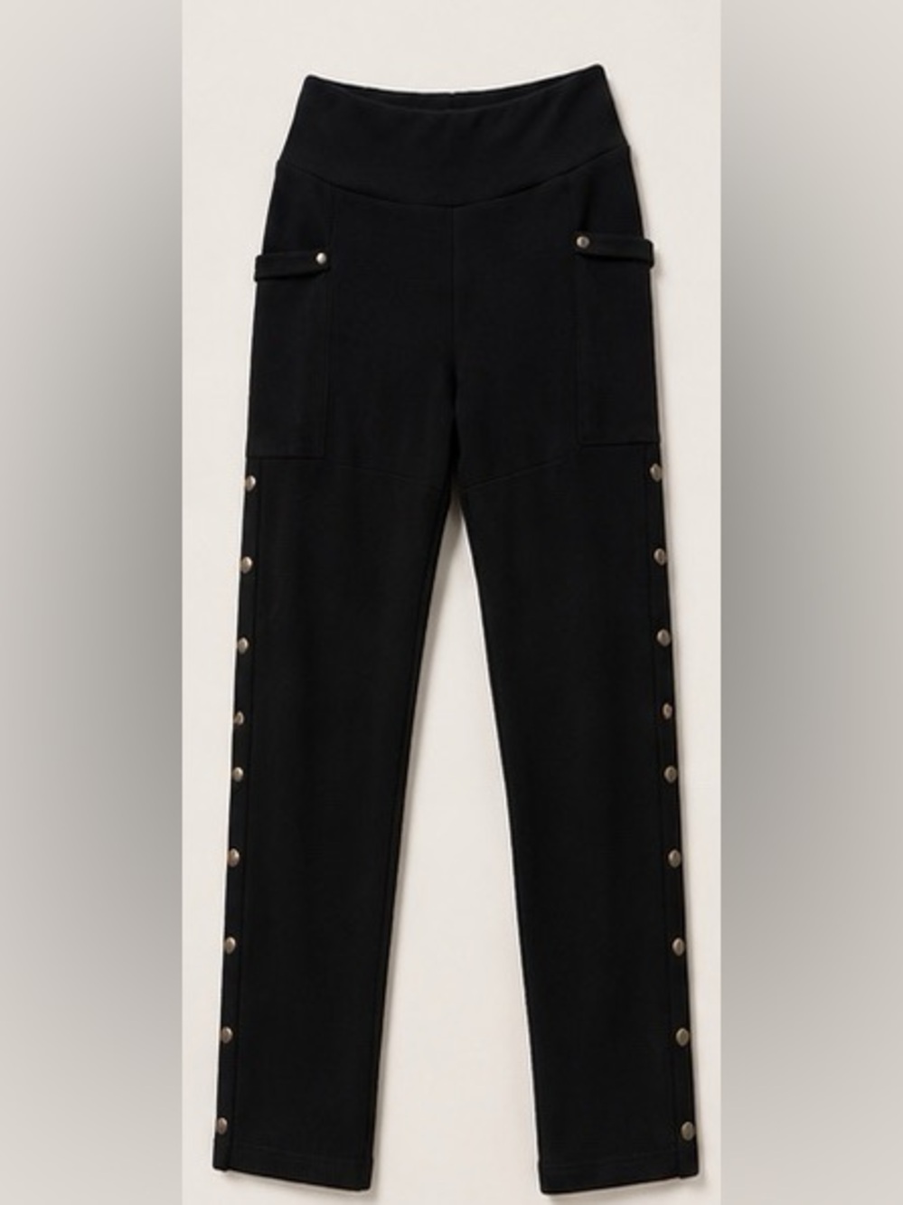 Black Brushed Cotton Snap-Side Studded Pants | Super Soft & Flattering